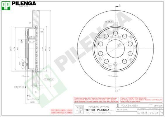 Pilenga V1708 Front brake disc ventilated V1708