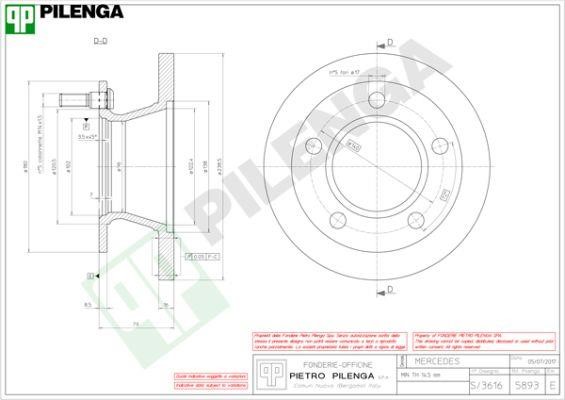 Pilenga 5893 Unventilated front brake disc 5893
