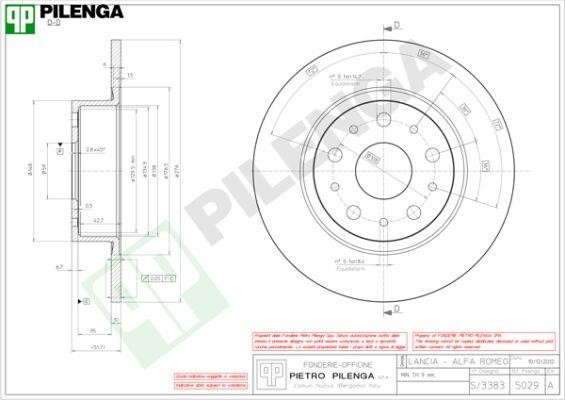 Pilenga 5029 Rear brake disc, non-ventilated 5029