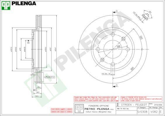 Pilenga V082 Front brake disc ventilated V082