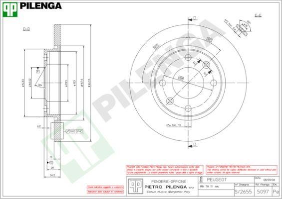 Pilenga 5097 Unventilated front brake disc 5097