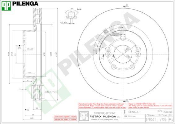 Pilenga V136 Front brake disc ventilated V136