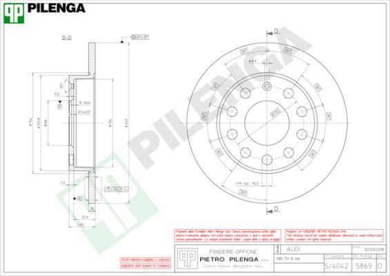 Pilenga 5869 Rear brake disc, non-ventilated 5869