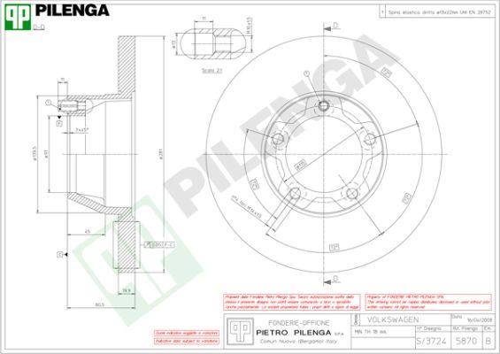 Pilenga 5870 Unventilated front brake disc 5870