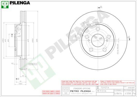 Pilenga V398 Front brake disc ventilated V398