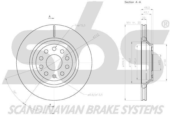 Rear ventilated brake disc SBS 18153147136
