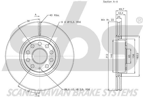Front brake disc ventilated SBS 18153147115