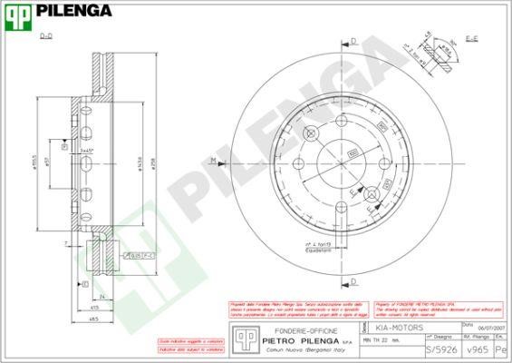 Pilenga V965 Front brake disc ventilated V965
