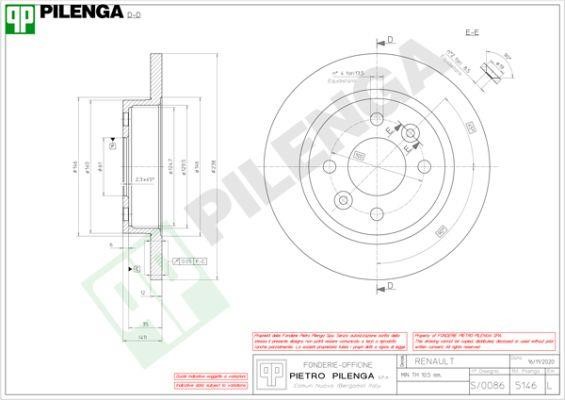 Pilenga 5146 Unventilated front brake disc 5146