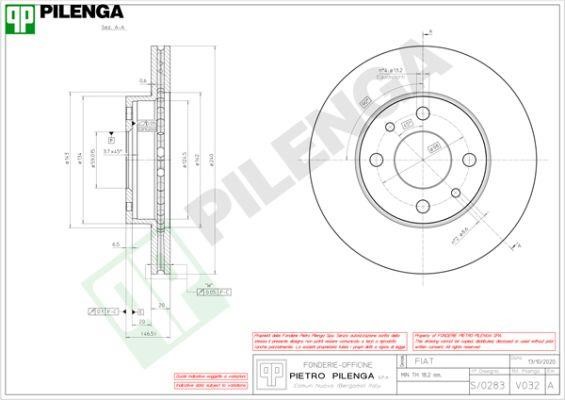 Pilenga V032 Front brake disc ventilated V032