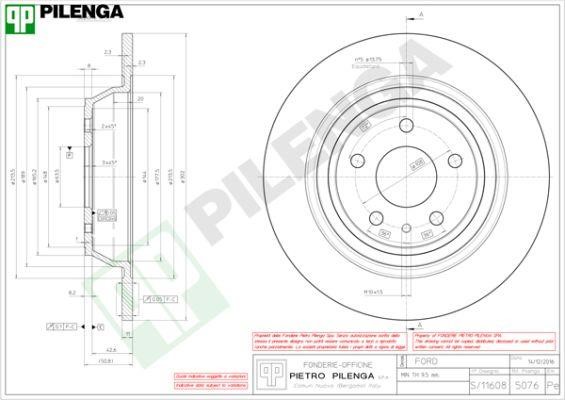 Pilenga 5076 Rear brake disc, non-ventilated 5076