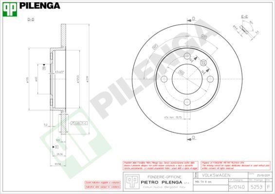Pilenga 5253 Unventilated front brake disc 5253
