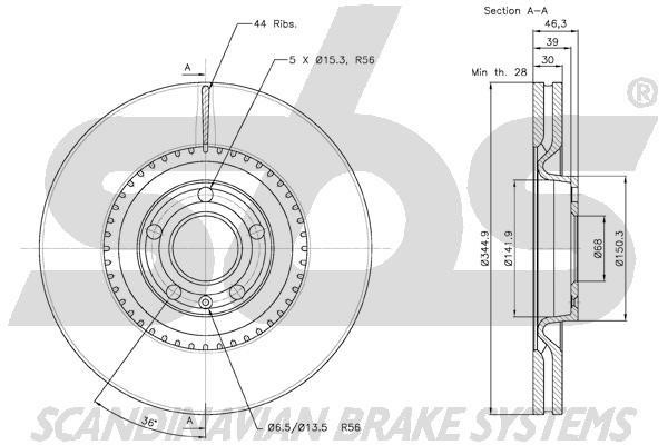 Front brake disc ventilated SBS 18153147112