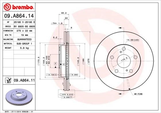 Breco BS 8805 Front brake disc ventilated BS8805