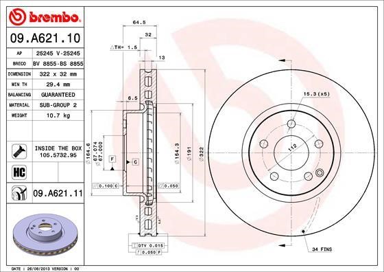 Breco BV 8855 Front brake disc ventilated BV8855