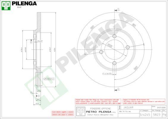 Pilenga 5823 Rear brake disc, non-ventilated 5823