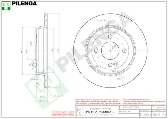 Pilenga 5542 Rear brake disc, non-ventilated 5542