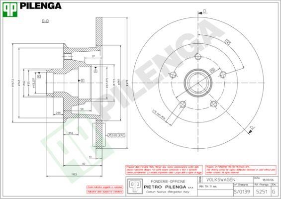 Pilenga 5251 Unventilated front brake disc 5251
