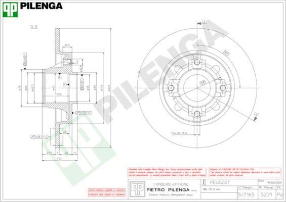 Pilenga 5231 Rear brake disc, non-ventilated 5231