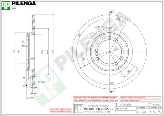 Pilenga 5174 Unventilated front brake disc 5174