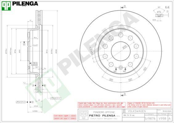 Pilenga V998 Front brake disc ventilated V998