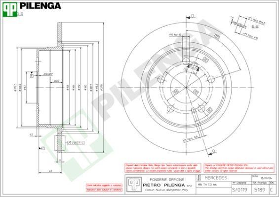 Pilenga 5189 Rear brake disc, non-ventilated 5189