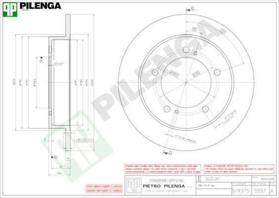 Pilenga 5557 Unventilated front brake disc 5557