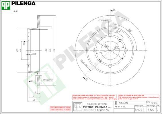 Pilenga 5327 Rear brake disc, non-ventilated 5327