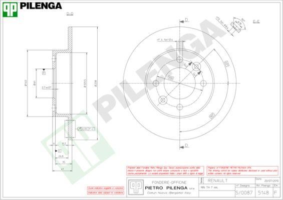 Pilenga 5148 Unventilated front brake disc 5148