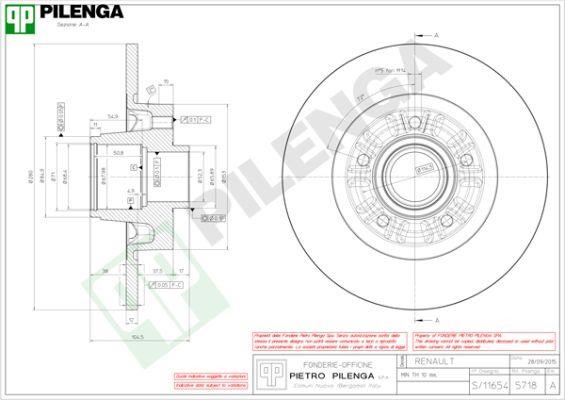 Pilenga 5718 Rear brake disc, non-ventilated 5718