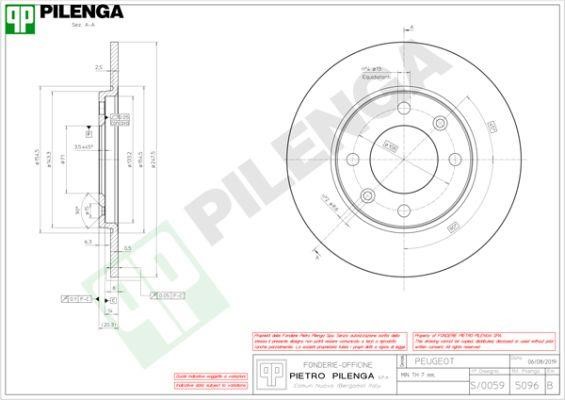 Pilenga 5096 Rear brake disc, non-ventilated 5096