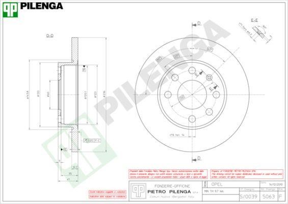 Pilenga 5063 Unventilated front brake disc 5063