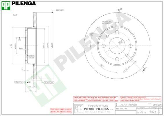 Pilenga 5024 Rear brake disc, non-ventilated 5024