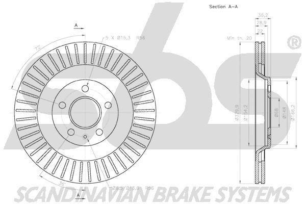 Rear ventilated brake disc SBS 18153147130