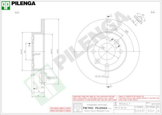 Pilenga 5741 Unventilated front brake disc 5741