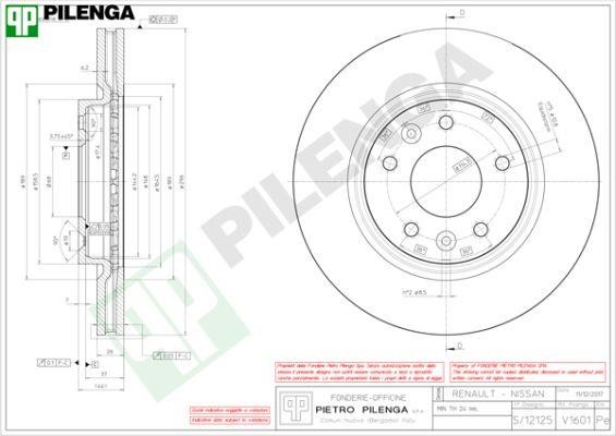 Pilenga V1601 Front brake disc ventilated V1601