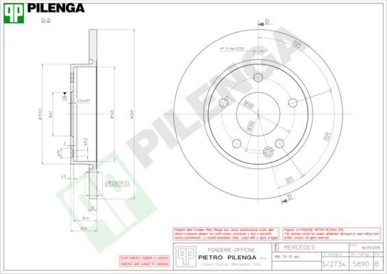 Pilenga 5890 Unventilated front brake disc 5890