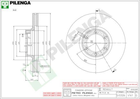 Pilenga V141 Front brake disc ventilated V141