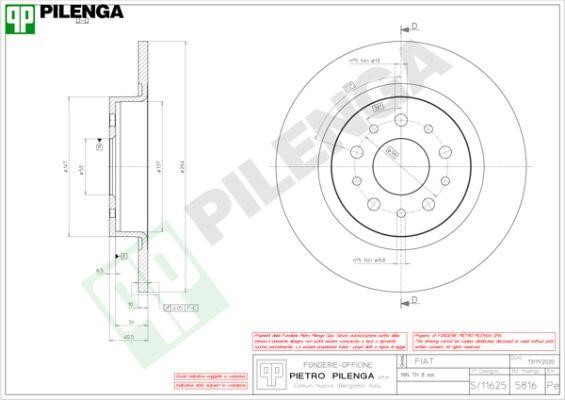 Pilenga 5816 Rear brake disc, non-ventilated 5816