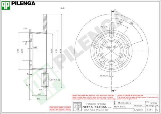 Pilenga 5181 Unventilated front brake disc 5181