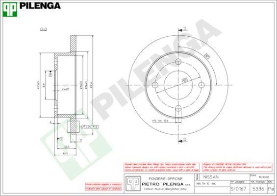 Pilenga 5336 Unventilated front brake disc 5336