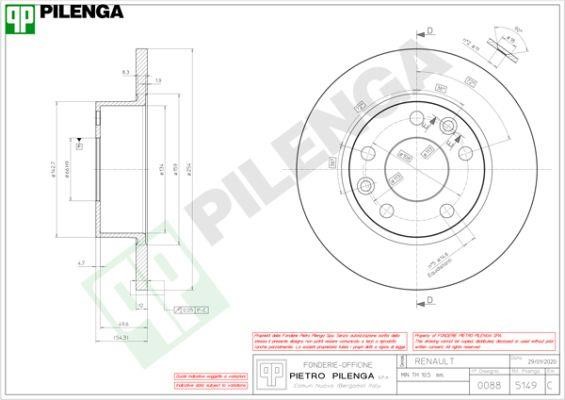 Pilenga 5149 Rear brake disc, non-ventilated 5149