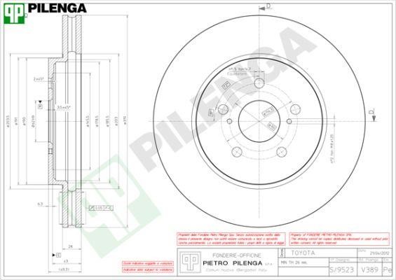 Pilenga V389 Front brake disc ventilated V389
