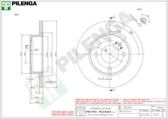 Pilenga 5211 Unventilated front brake disc 5211
