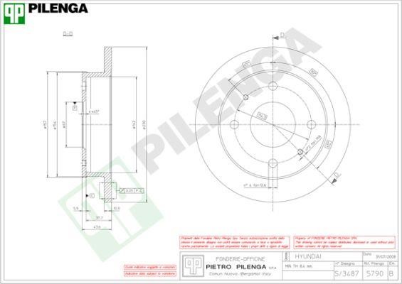 Pilenga 5790 Unventilated front brake disc 5790