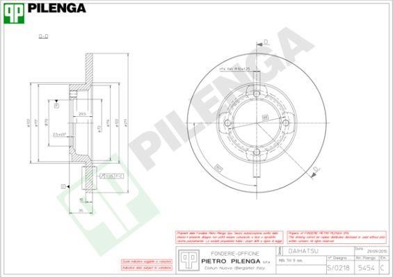 Pilenga 5454 Unventilated front brake disc 5454