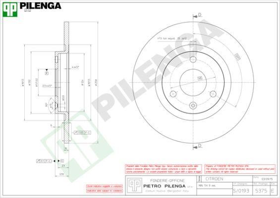 Pilenga 5375 Unventilated front brake disc 5375