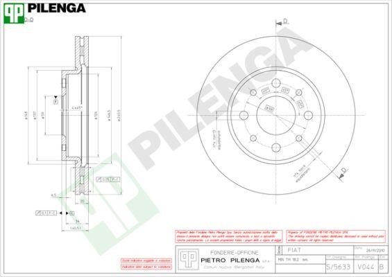 Pilenga V044 Front brake disc ventilated V044