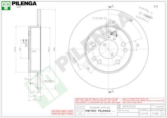 Pilenga 5188 Unventilated front brake disc 5188