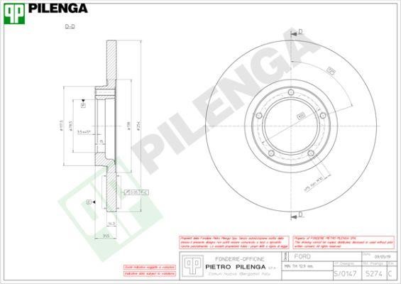 Pilenga 5274 Unventilated front brake disc 5274